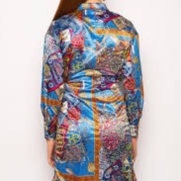 Akira  Button Up Mini Dress Satin with a  print pattern long sleeve size Medium - Picture 3 of 8